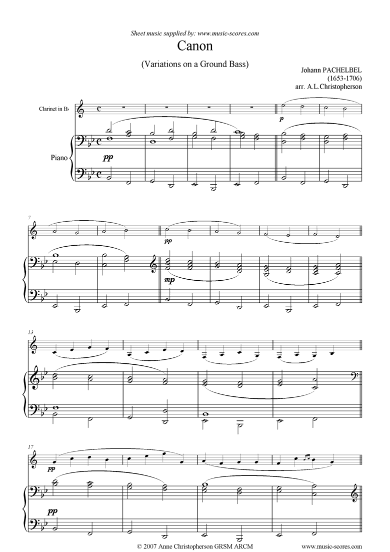 Front page of Canon: Bb: Clarinet sheet music