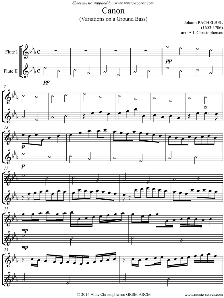 Front page of Canon: 2 Flutes: Eb sheet music