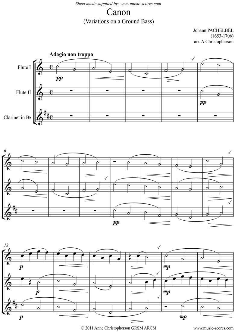 Canon: 2 flutes, Clarinet by Pachelbel