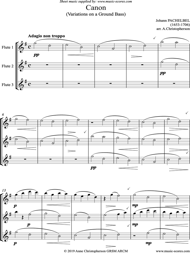 Front page of Canon: Trio for 3 Flutes: G major sheet music