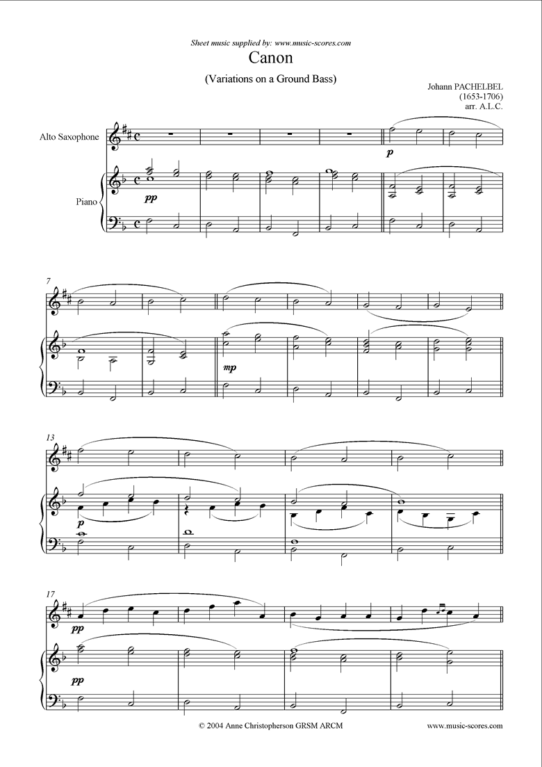 Front page of Canon: Alto Sax: F sheet music