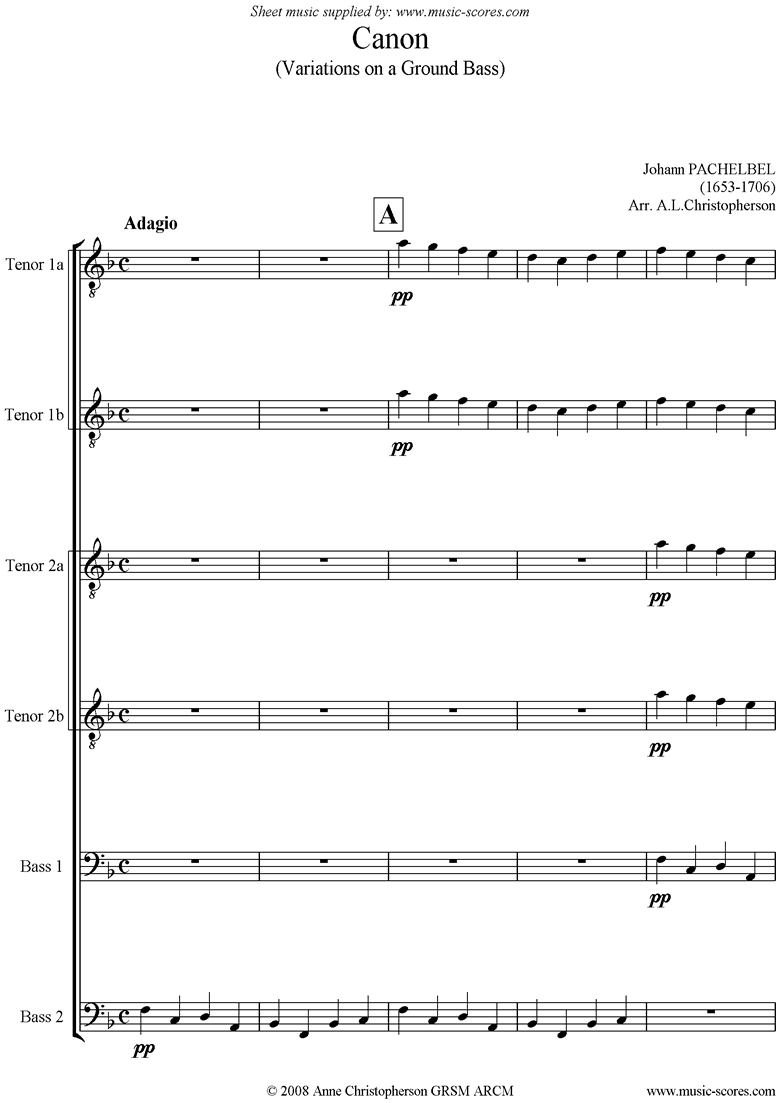 Canon: for Male Voice Choir TTTTBB short version by Pachelbel