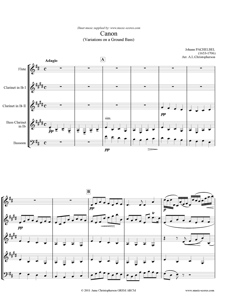 Canon: Flute, 3 Clarinets, Bass Cl by Pachelbel