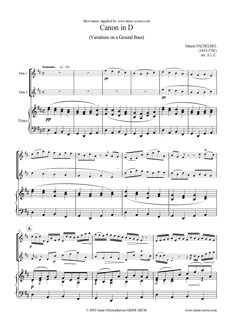 Pachelbel. Canon Trio for 2 Flutes and Piano classical sheet music