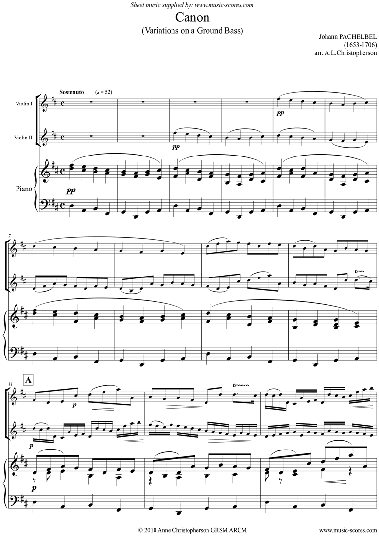 Front page of Canon: Trio for 2 Violins and Piano. Bb sheet music