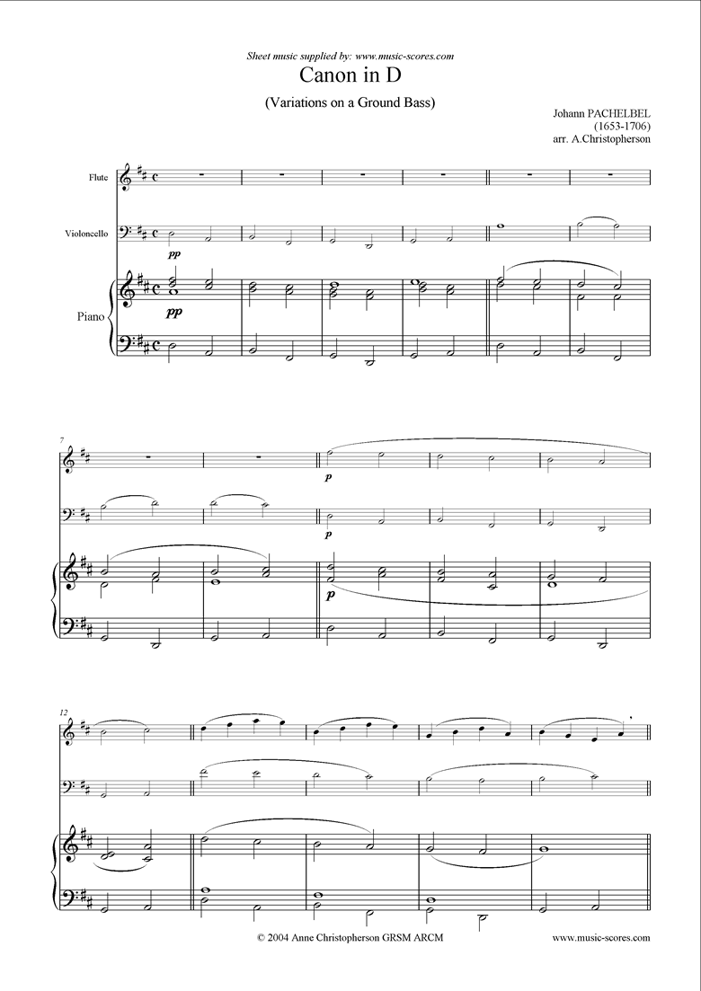 Front page of Canon: Flute, Cello and Piano sheet music