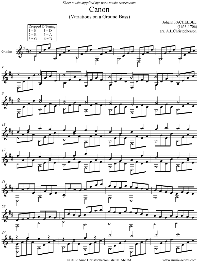 Front page of Canon: Guitar sheet music