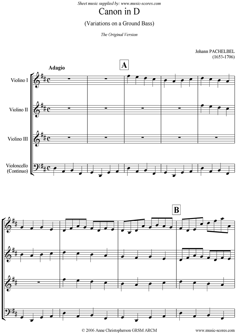 Canon: Original: 3 Violins, Cello and Harpsichord by Pachelbel