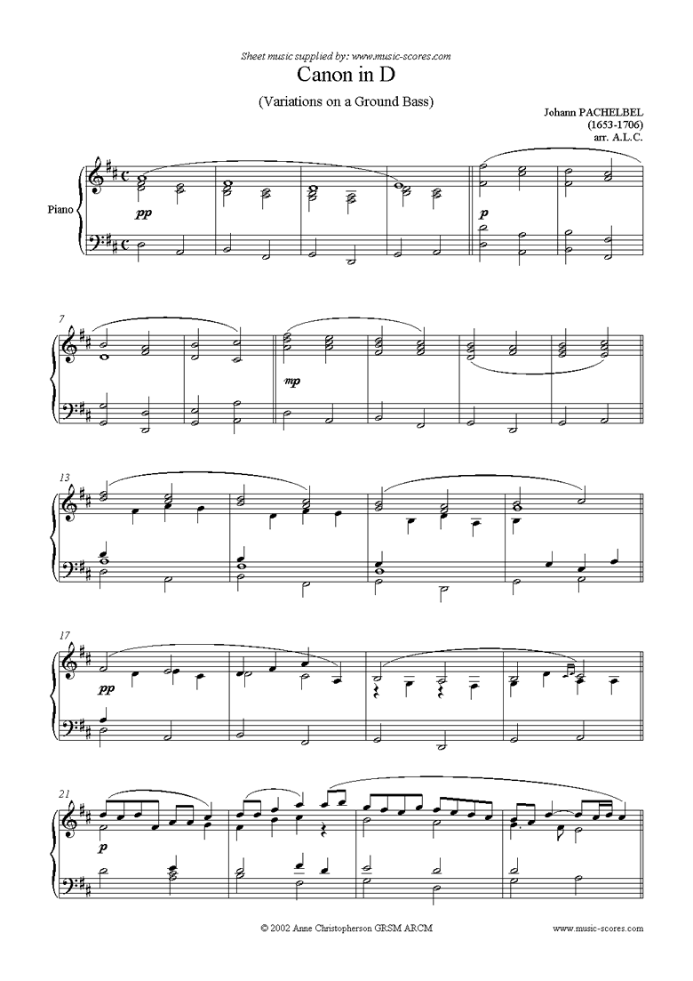 Front page of Canon: Piano sheet music