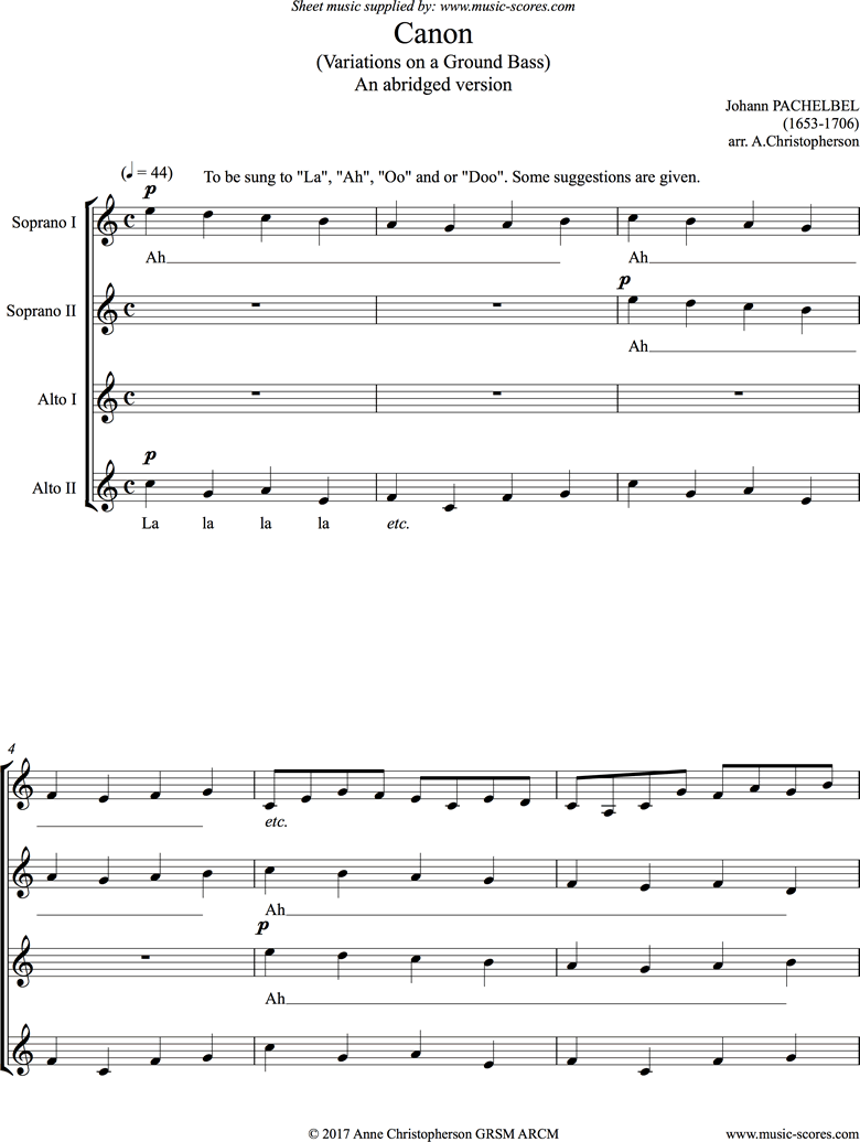 Canon: Voice SSAA abridged by Pachelbel
