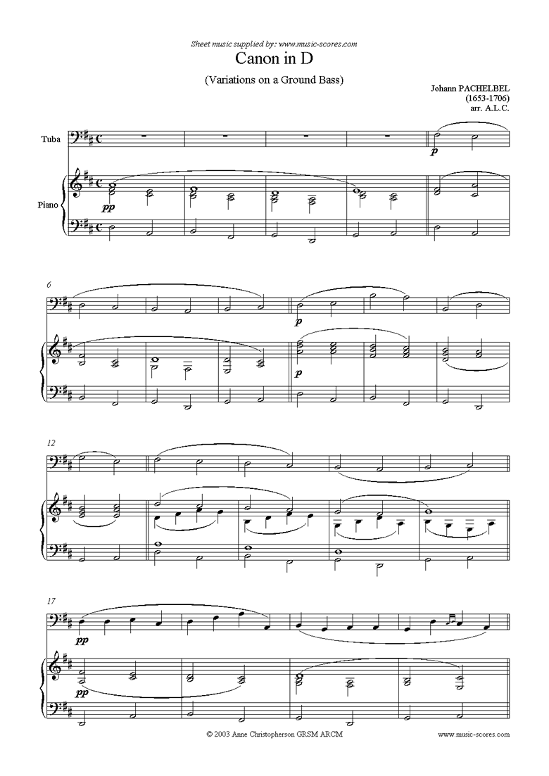 Front page of Canon: Tuba sheet music