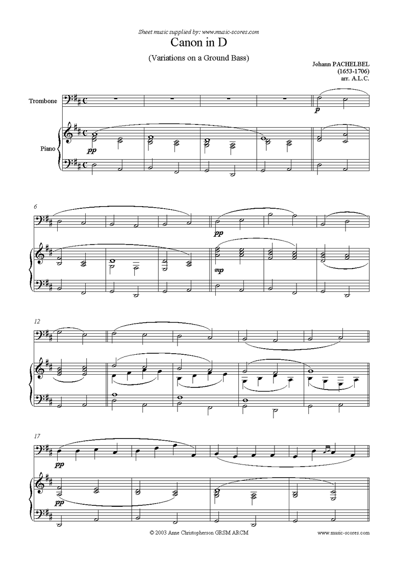 Front page of Canon: Trombone sheet music