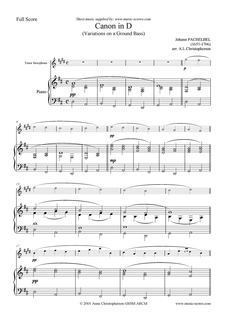 Front page of Canon: Tenor Sax sheet music