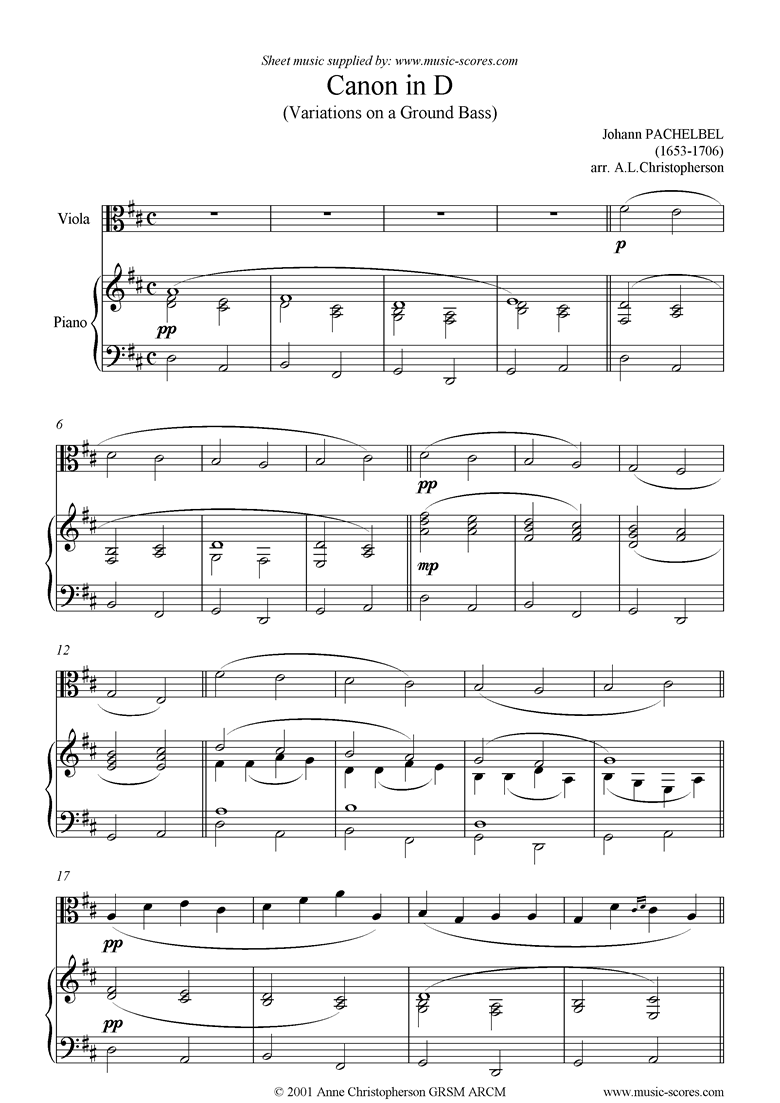 Pachelbel. Canon Viola classical sheet music