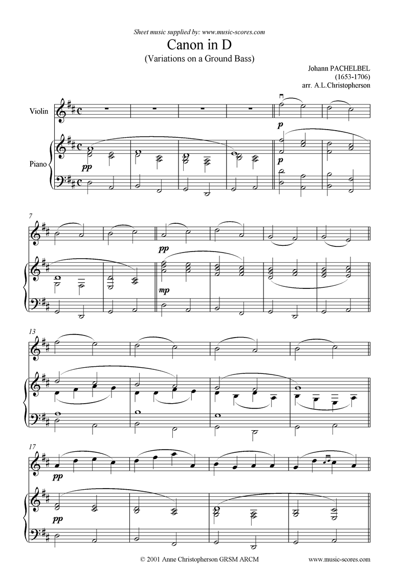 Front page of Canon: Violin sheet music