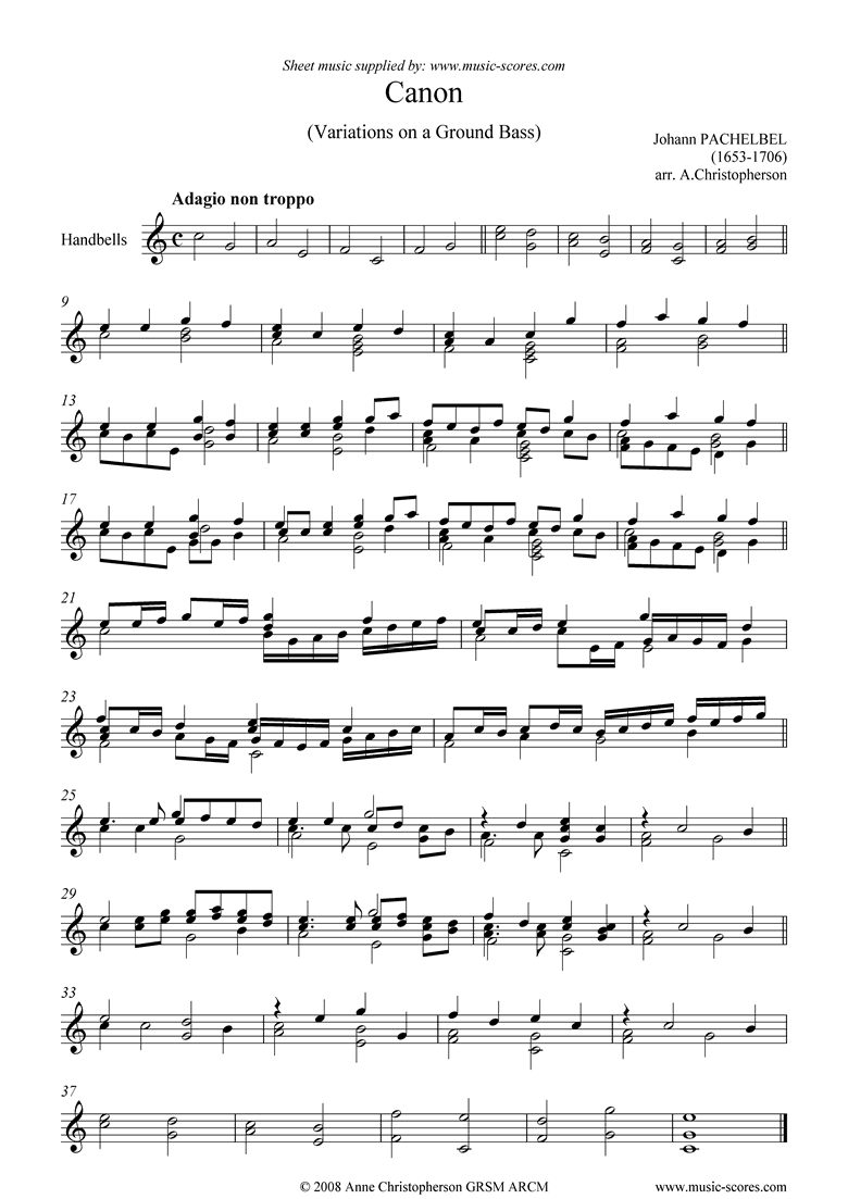 Front page of Canon: Handbells sheet music