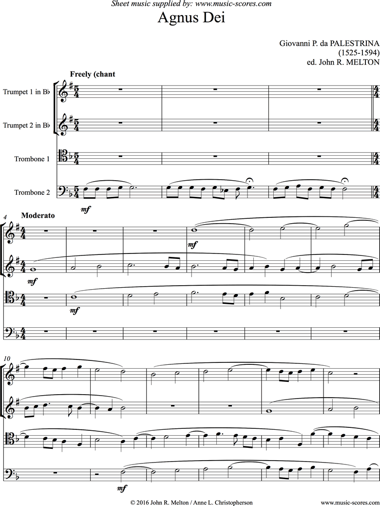 Front page of Agnus Dei: Brass Quartet sheet music