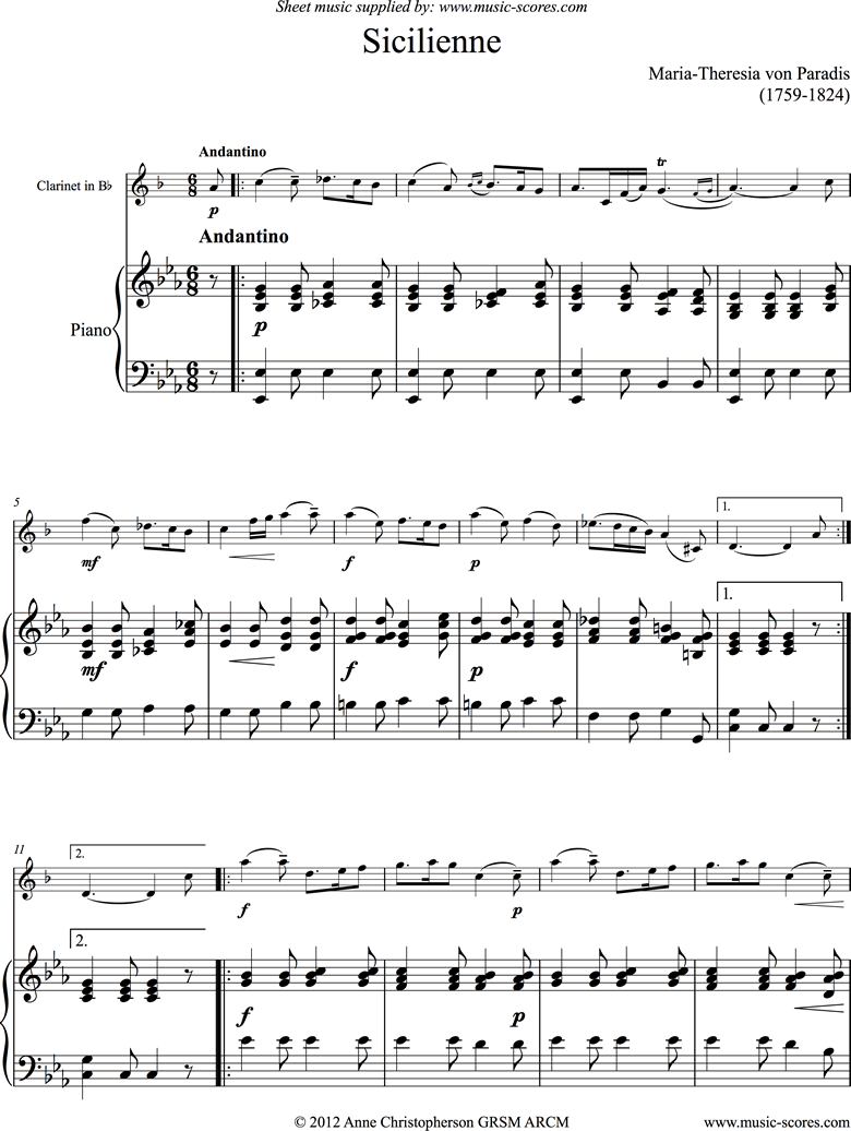 Siciliano: Clarinet, Piano by Paradies-MT