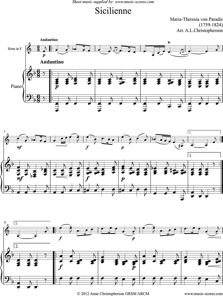 Siciliano: French Horn, Piano by Paradies-MT
