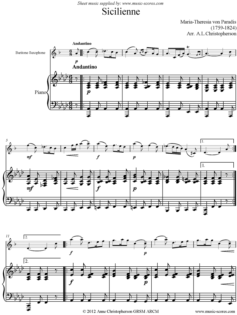 Front page of Siciliano: Bari Sax, Piano sheet music