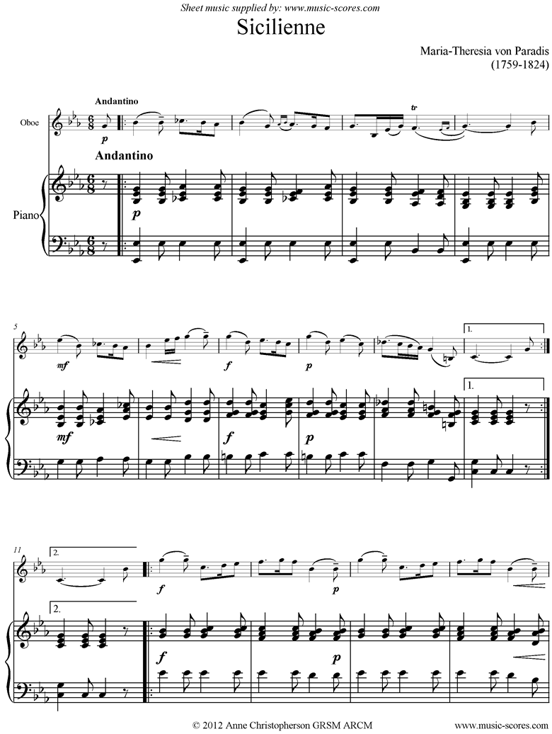 Front page of Siciliano: Oboe, Piano sheet music