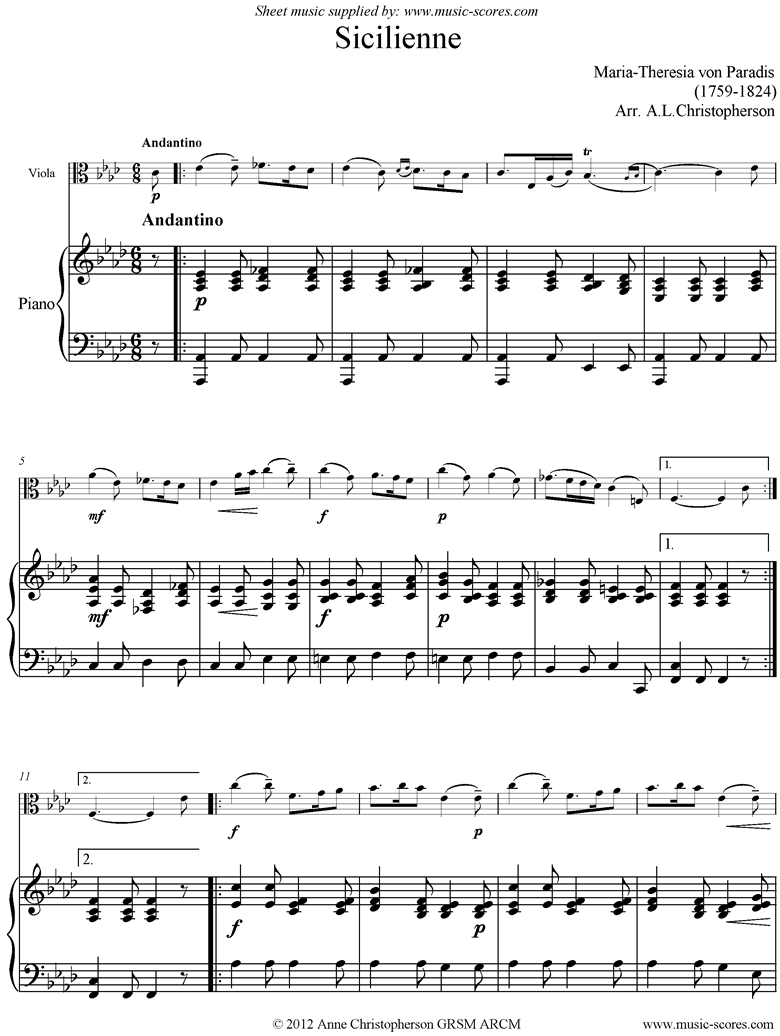 Front page of Siciliano: Viola, Piano sheet music