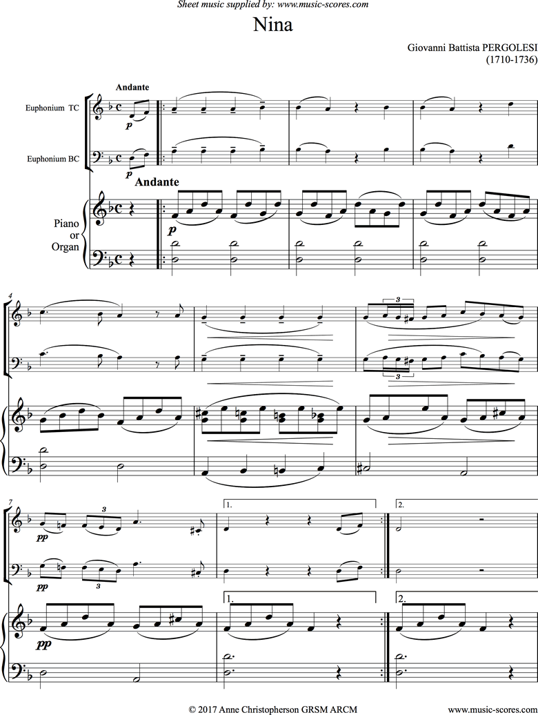 Front page of Nina: Euphonium sheet music