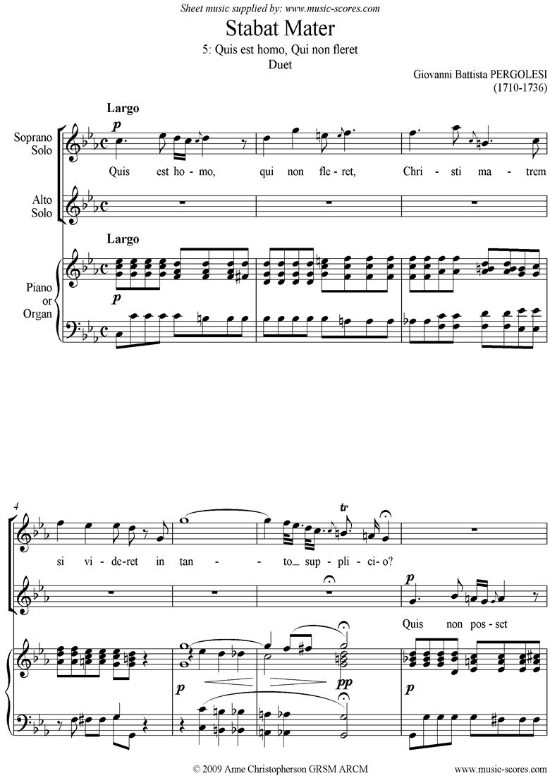 Front page of Stabat Mater 05 Quis est Homo: Duet: Cmi sheet music