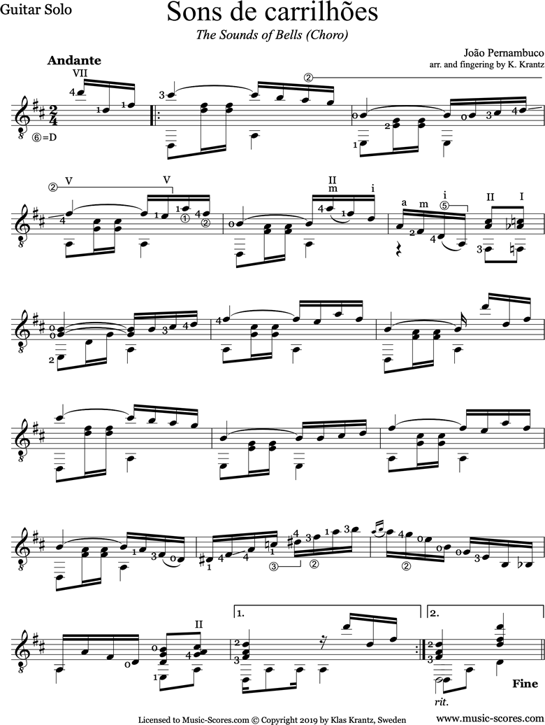 Front page of Sons de Carrilhoes: The Sounds of Bells - Choro: Guitar sheet music
