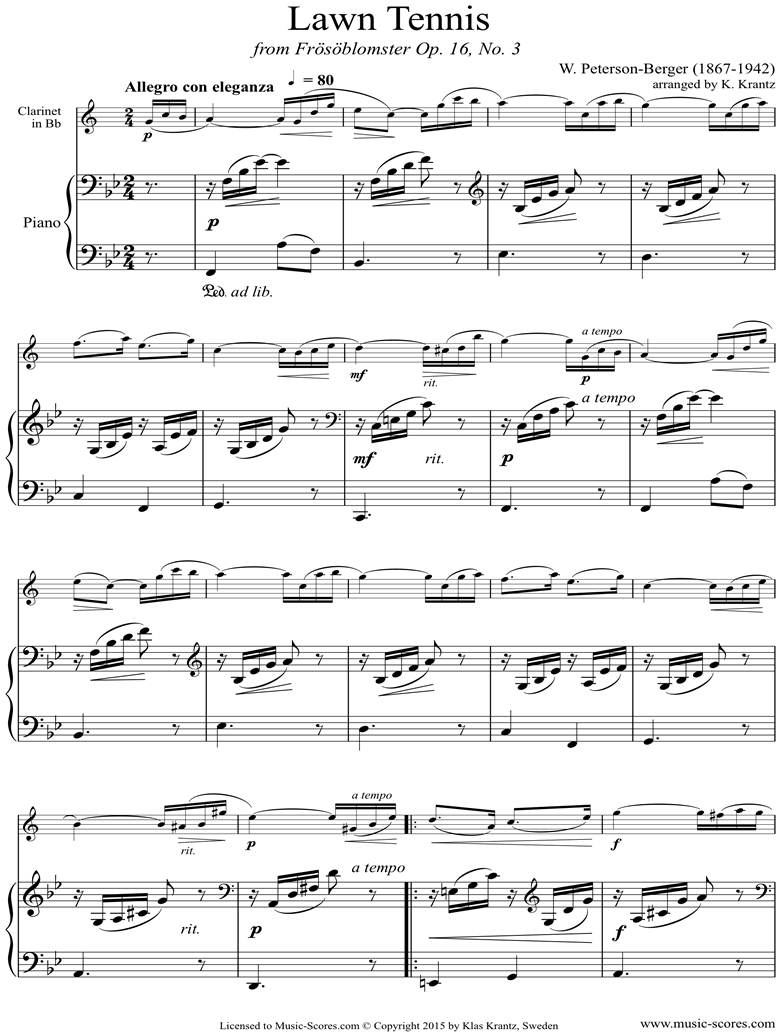 Op.16 No.3: Lawn tennis: Clarinet, Piano by Peterson-Berger