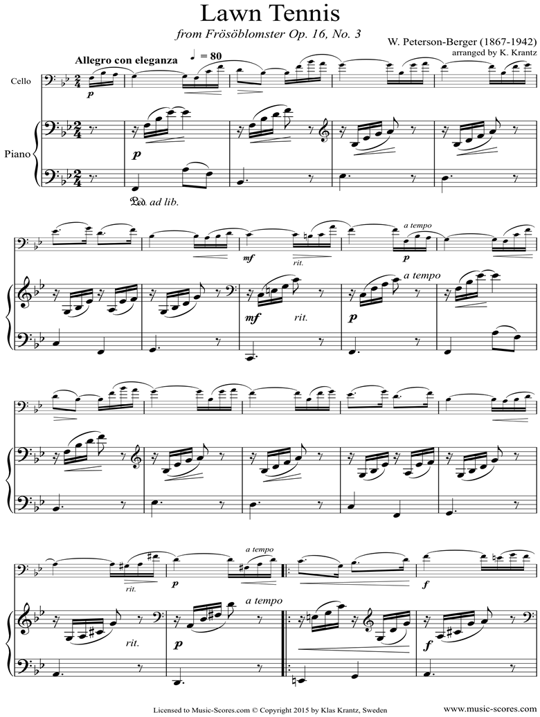 Op.16 No.3: Lawn tennis: Cello, Piano by Peterson-Berger