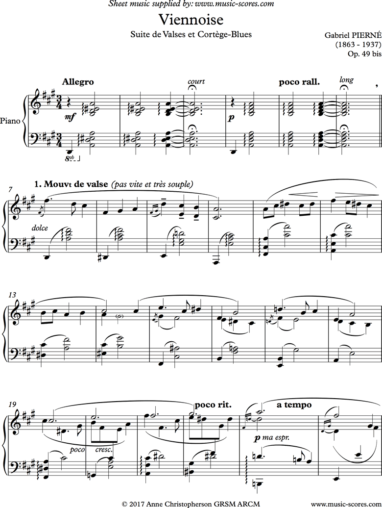 Front page of Viennoise: Suite de Valses et Cortege Blues: Piano sheet music