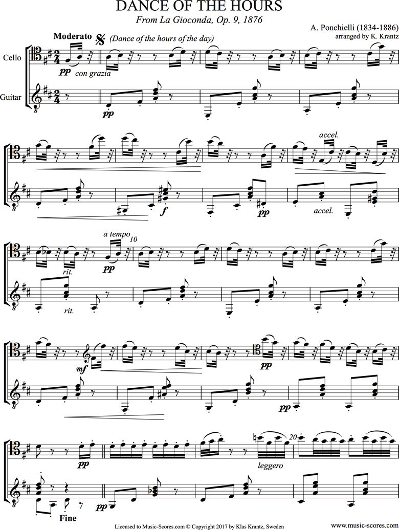 Front page of Dance of the Hours: Cello, Guitar sheet music