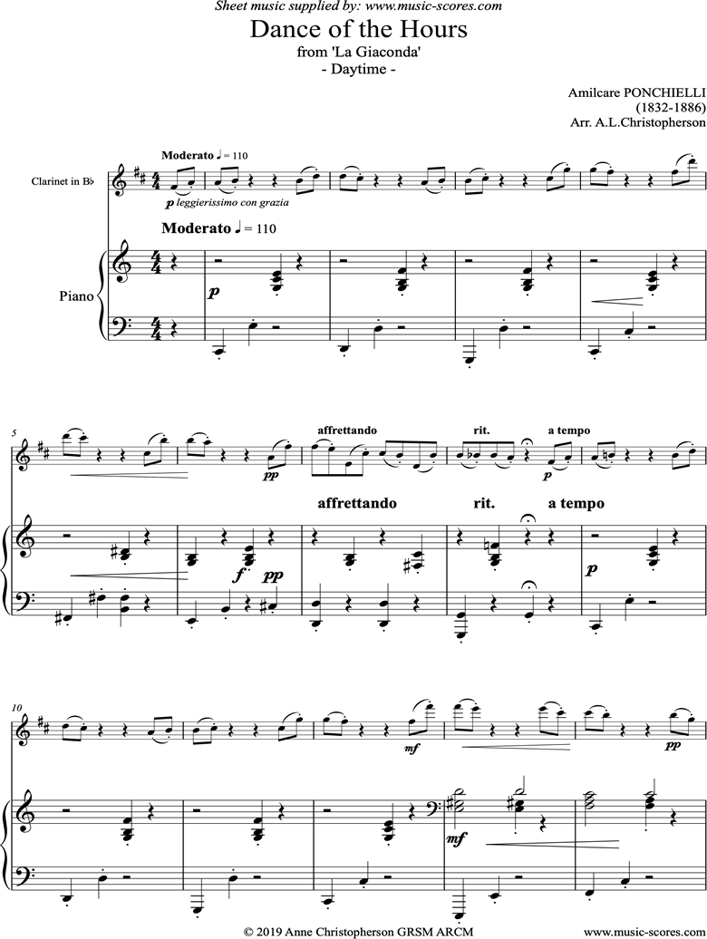 Front page of Dance of the Hours: Daytime: Clarinet and Piano sheet music