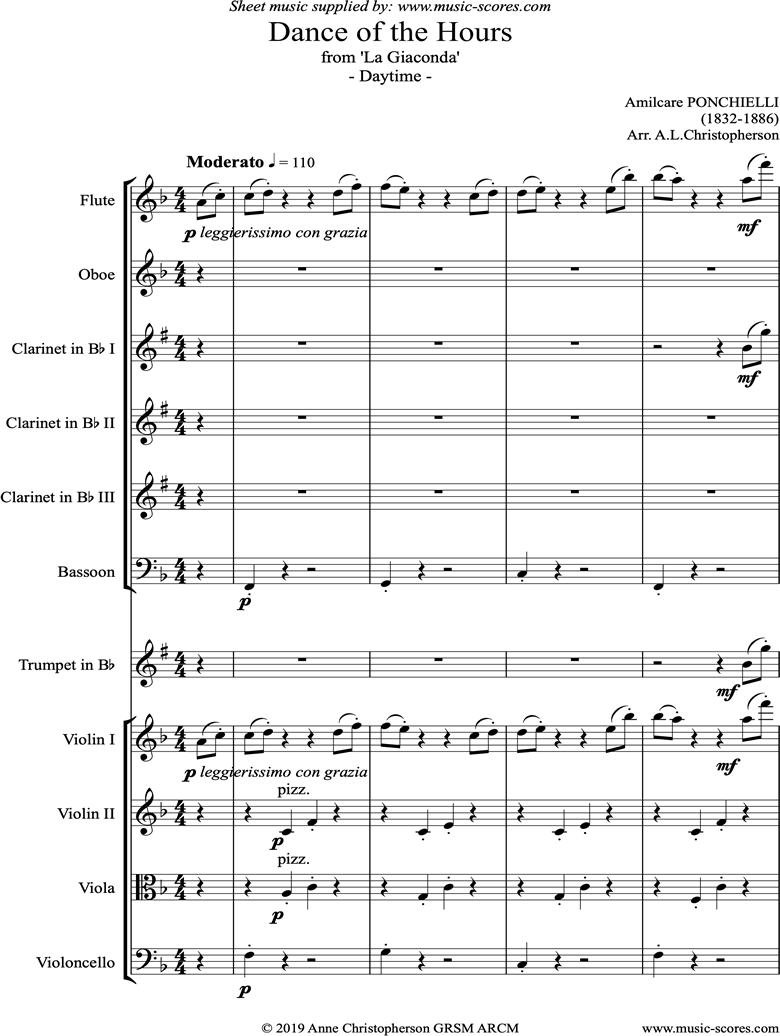 Front page of Dance of the Hours: Daytime: Ensemble: Flute, Oboe, 3 Clarinets, Bassoon, Trumpet, 2 Violins, Viola, Cello sheet music