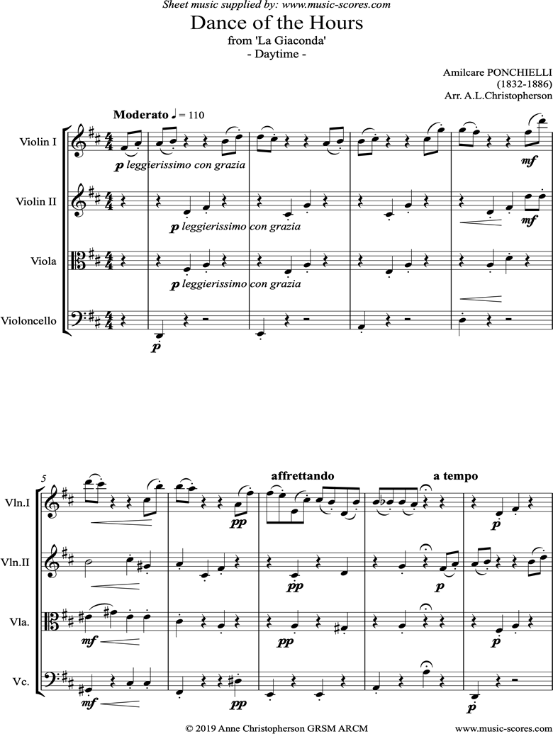 Front page of Dance of the Hours: Daytime: String Quartet sheet music