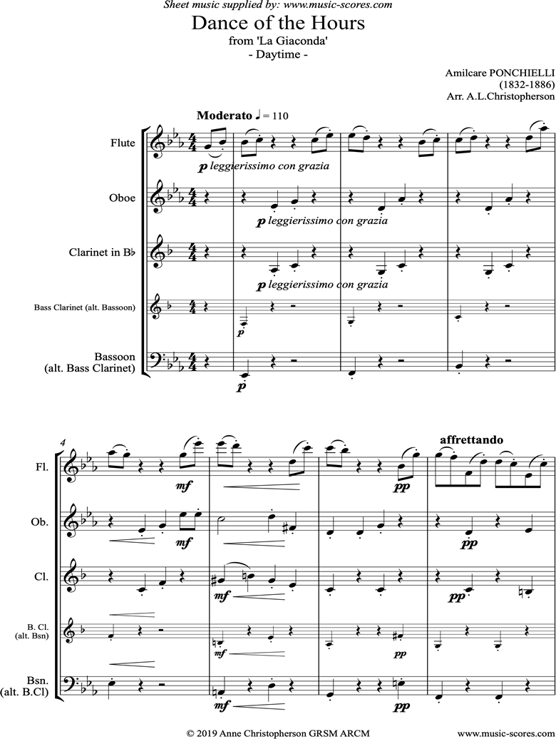 Front page of Dance of the Hours: Daytime: Wind Quartet sheet music