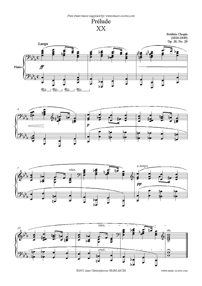 Front page of Op.28, No.20: Prelude no. 20 in C minor: Largo sheet music