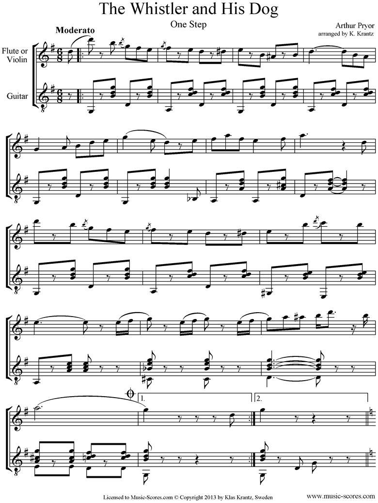 Front page of The Whistler and his Dog: Flute, Guitar sheet music