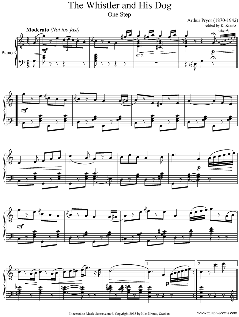 Front page of The Whistler and his Dog: C major sheet music