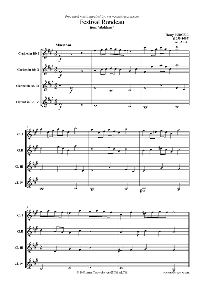 Abdelazer: Festival Rondeau: Clarinet by Purcell