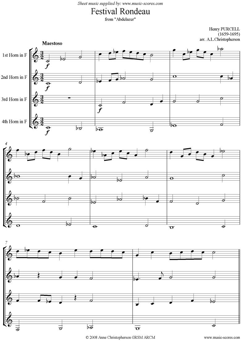 Abdelazer: Festival Rondeau: Horn Quartet by Purcell