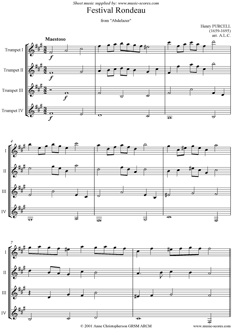 Abdelazer: Festival Rondeau: Trumpet 4 by Purcell