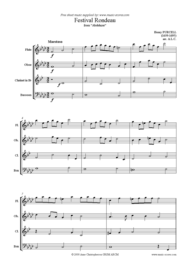 Abdelazer: Festival Rondeau: Fl, Ob, Cl, Fg by Purcell