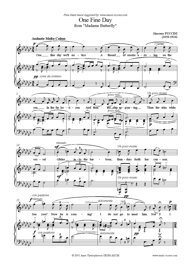 Front page of One Fine Day: Madame Butterfly: Gb sheet music
