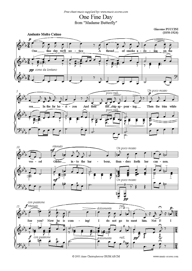 Front page of One Fine Day: Madame Butterfly: Eb sheet music