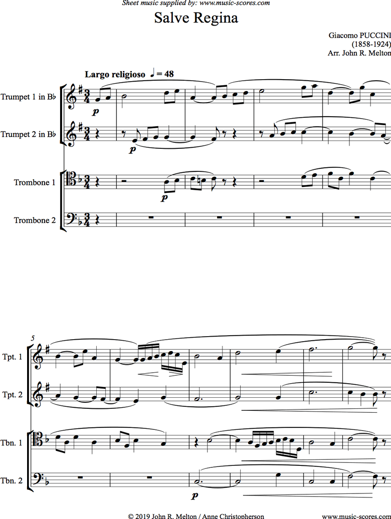 Salve Regina: Brass Quartet by Puccini