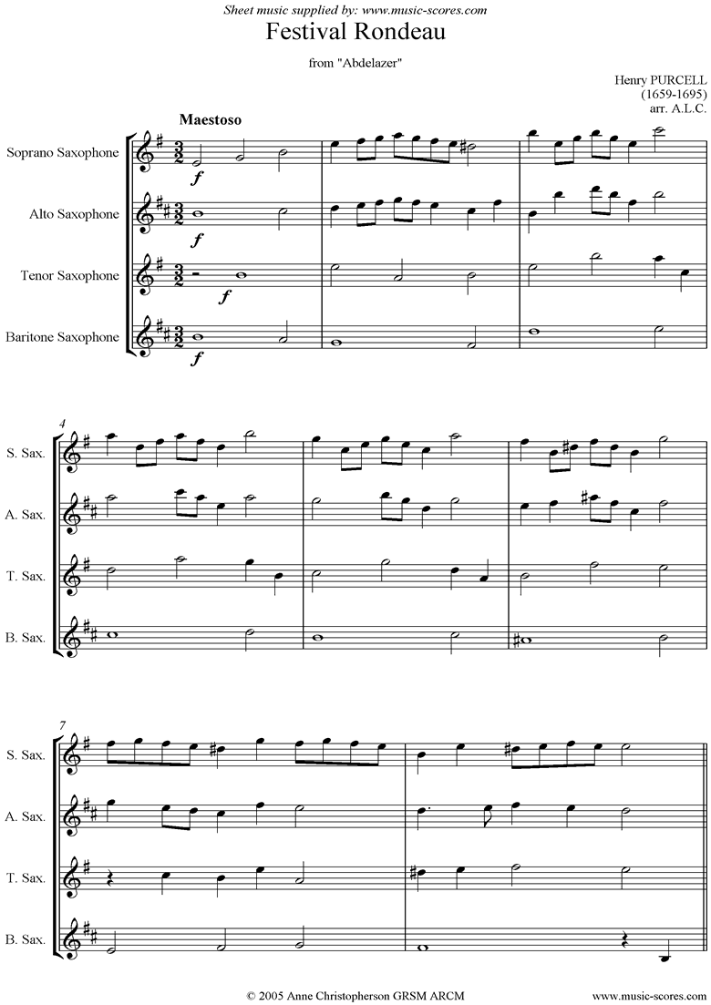 Abdelazer: Festival Rondeau: Sax 4 by Purcell