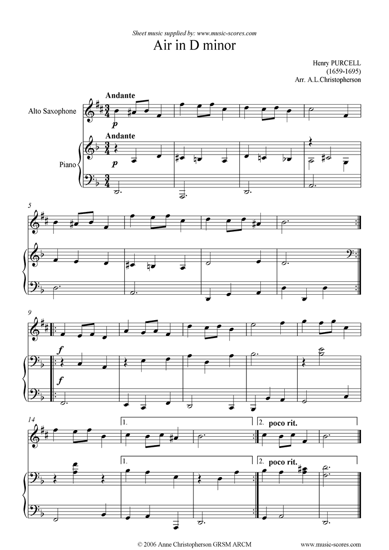 Front page of Air in D minor: Alto Sax sheet music