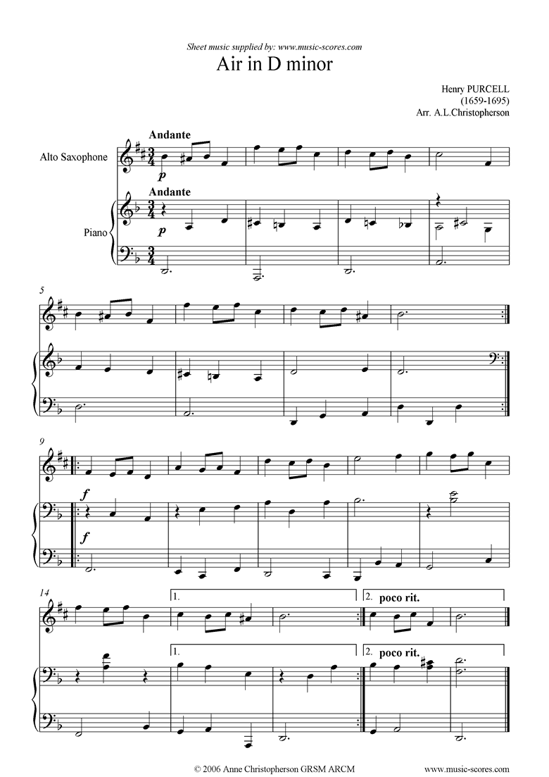 Air in D minor: Alto Sax by Purcell